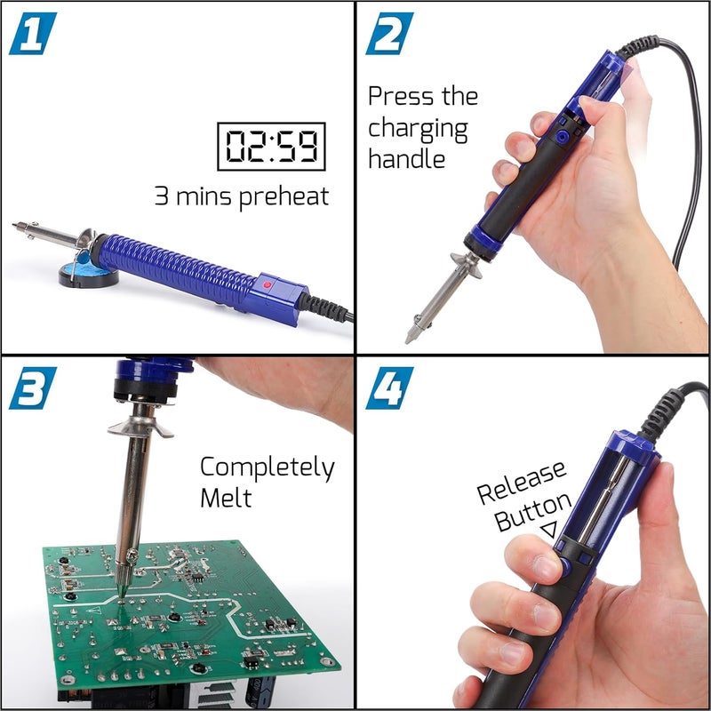 WeP 929D-V 2 IN 1 Desoldering Iron Electric Solder Sucker with 5 Nozzles 0.8/1.0/1.2/1.5mm Soldering Tool Kit with Built-in Desoldering Pump, Iron Stand, Sponge, Cleaning Pin Solder Remover - Image 5